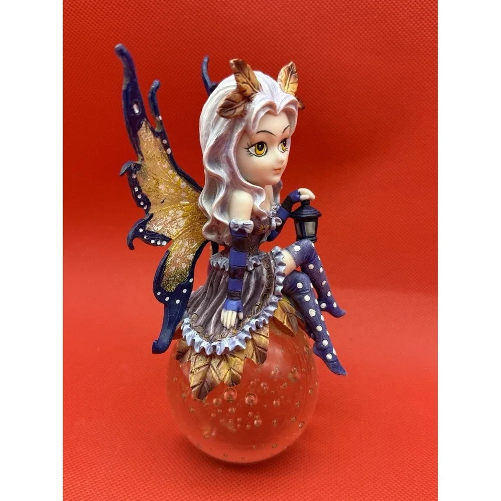 Vintage Fantasy Fairy  Figurine On Crystal Ball with Lantern 6